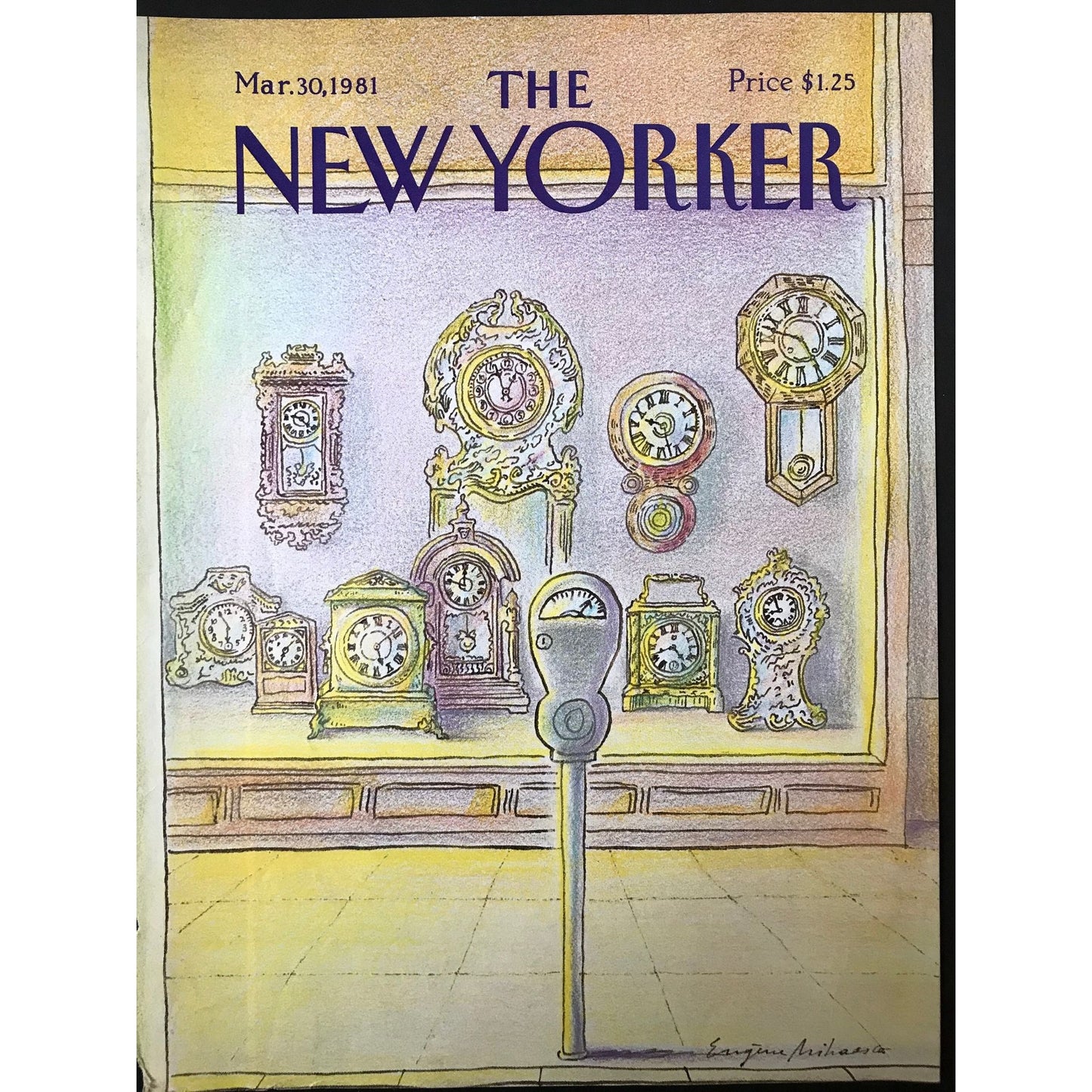 NEW YORKER Magazine cover - March 30, 1981 - parking meter, clocks, time, time keepers