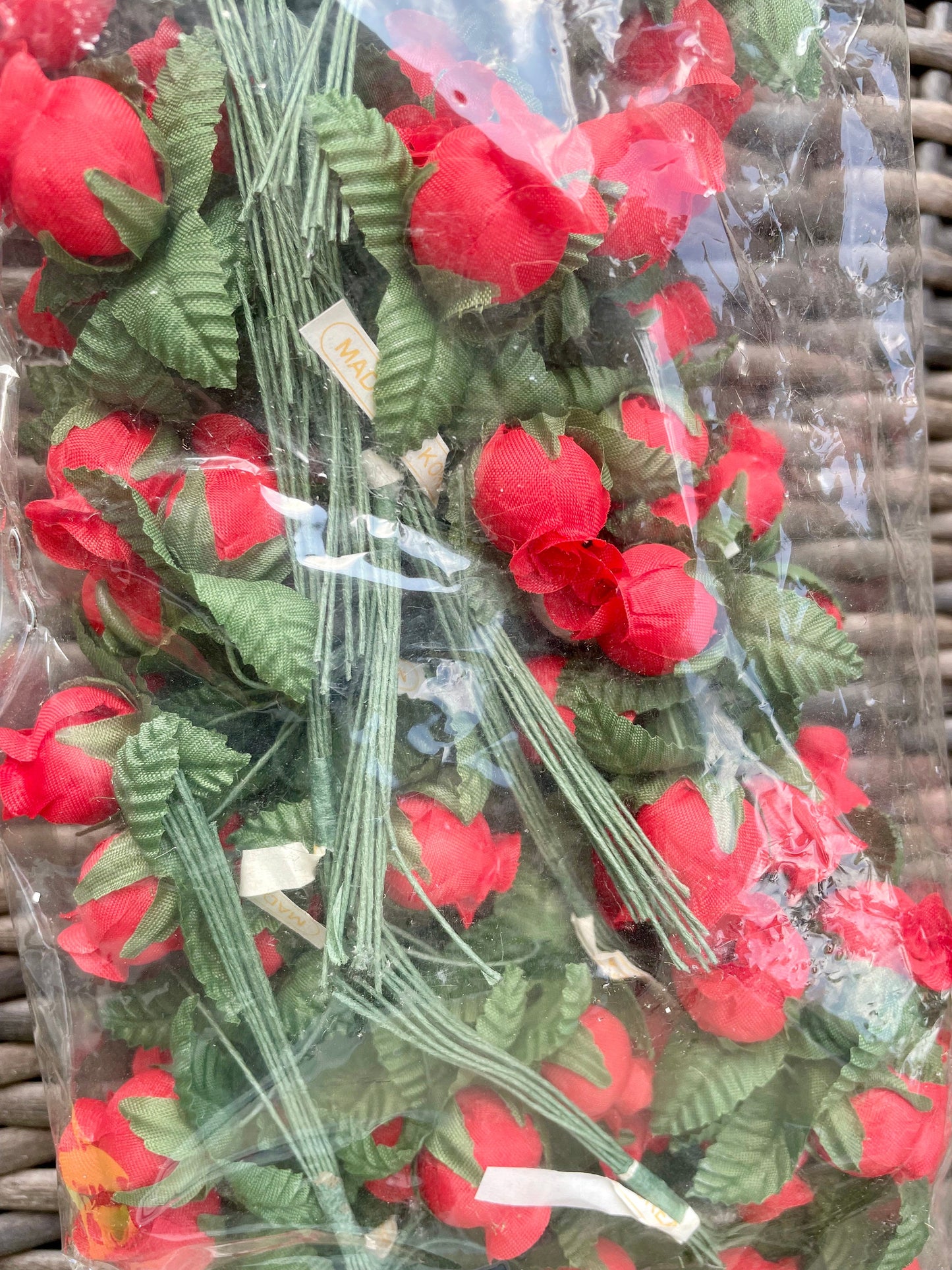 Three dozen red faux flowers - wire stemmed red flowers