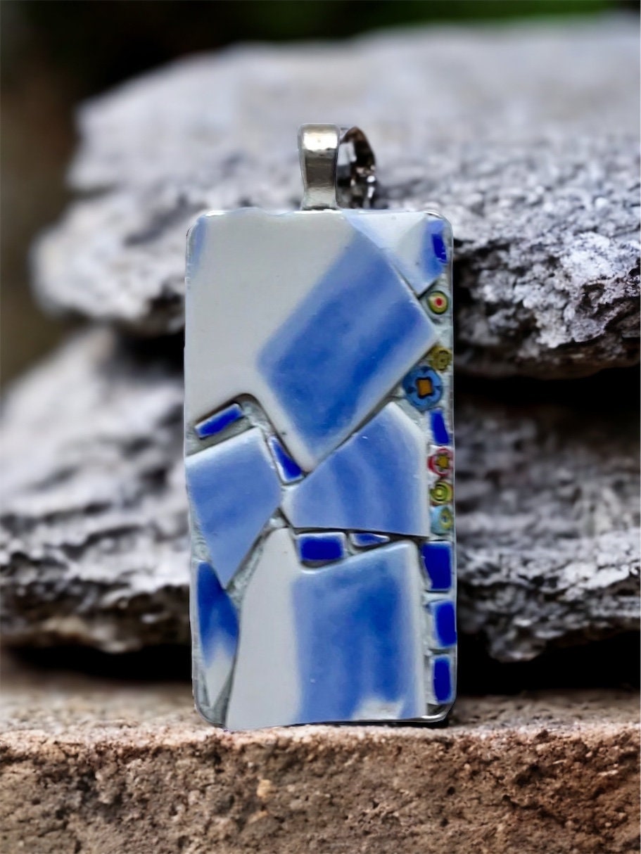 My handmade rectangular mosaic necklace - tile mosaic made with tiny millefiori glass