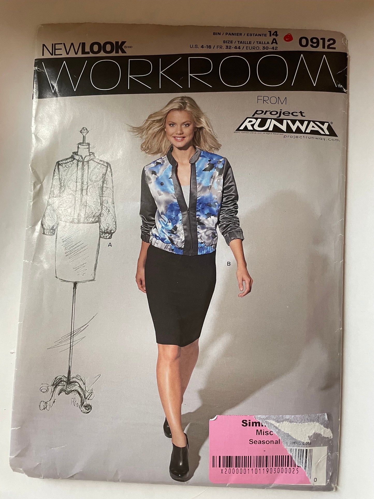 UNCUT Sewing Pattern - New Look Pattern 0912 - Baseball Style Jacket WORKROOM - Project Runway pattern Sizes 4 - 16