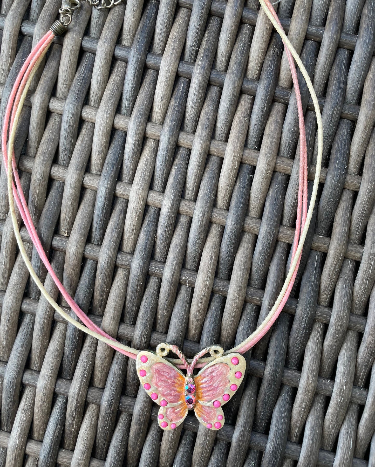 Unique butterfly necklace - pink and cream with pink studs