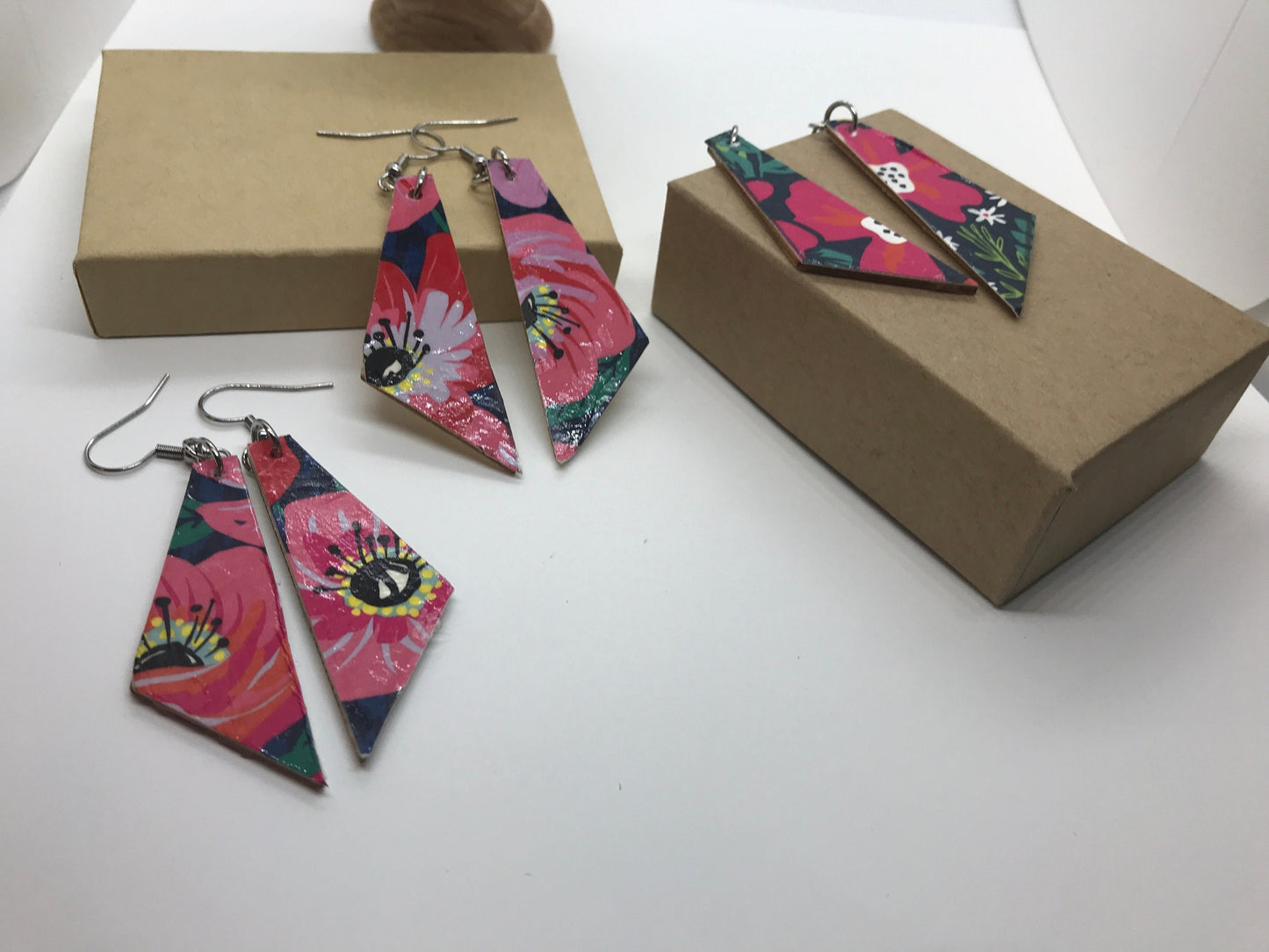 Unique handmade earrings - made of mixed materials - specialty paper, sealant and wood