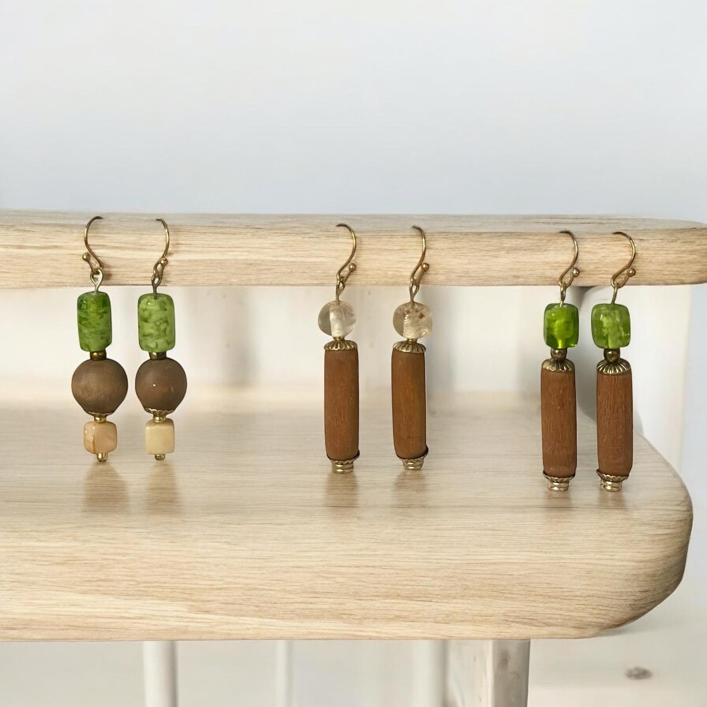 Handmade wood and glass dangle earrings - Your choice