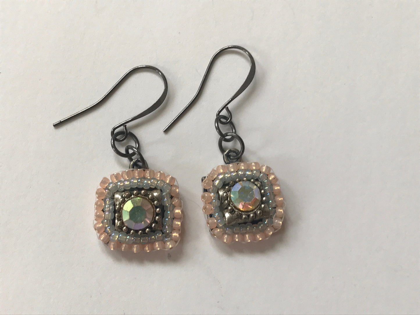 Small dangling handmade crystal and beadwork earrings