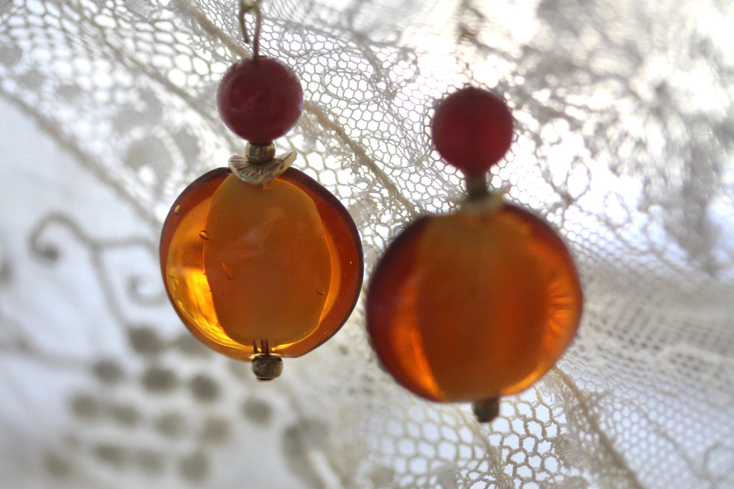 Orange and deep red dangle earrings