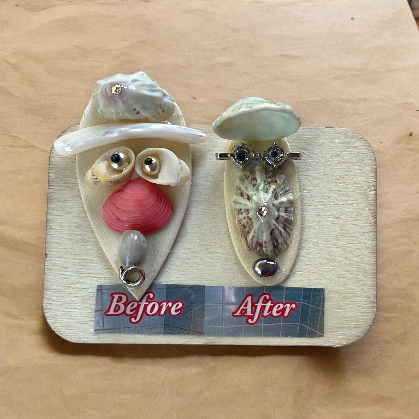 BEFORE & AFTER - My funny face mixed medium art on wood - can be ordered as a magnet or pin - great as a gift