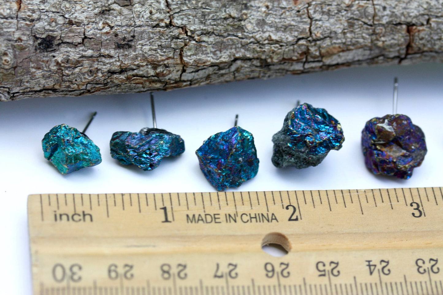 Stunning peacock ore stone stud earrings - considered a stone of happiness and joy that helps channel happiness to yourself & others