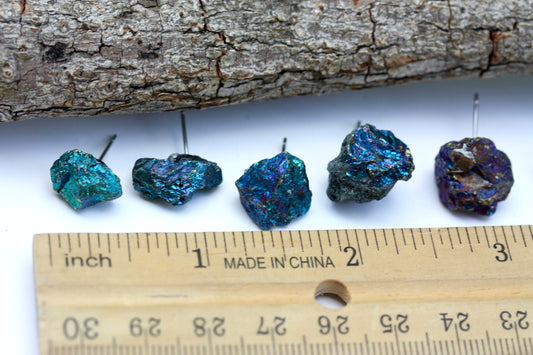 Stunning peacock ore stone stud earrings - considered a stone of happiness and joy that helps channel happiness to yourself & others