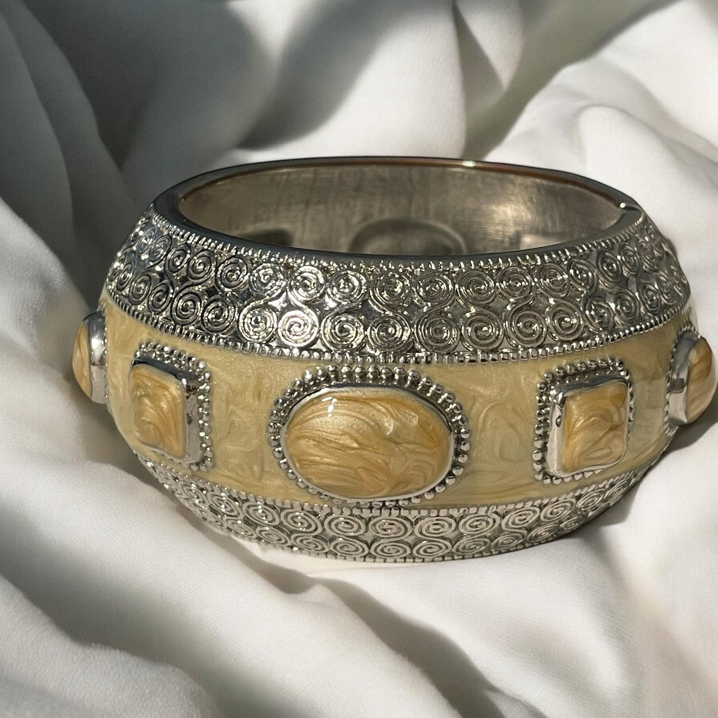 Cream enamel vintage cuff bracelet