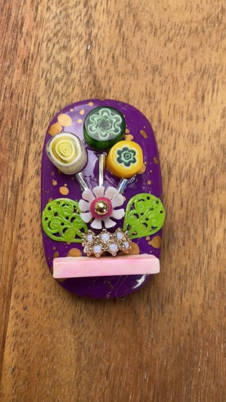 Handmade, one-of-a-kind assemblage art - flower bouquet - can be ordered as a necklace, pin or magnet - with or without words