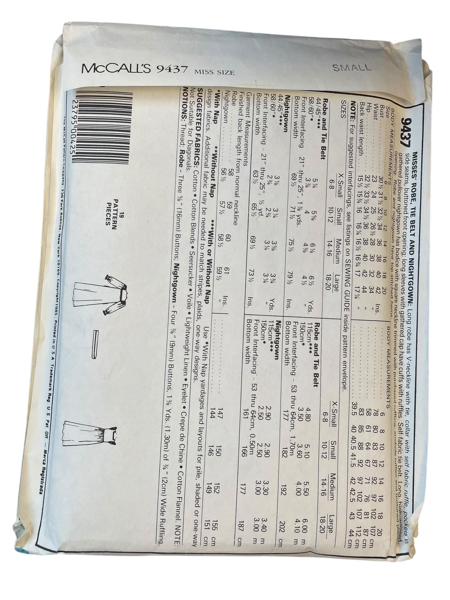 RARE UNCUT Sewing Pattern - Vintage 1980s McCalls Sewing Pattern 9437 Laura Ashley Robe & Nightgown - Size Small