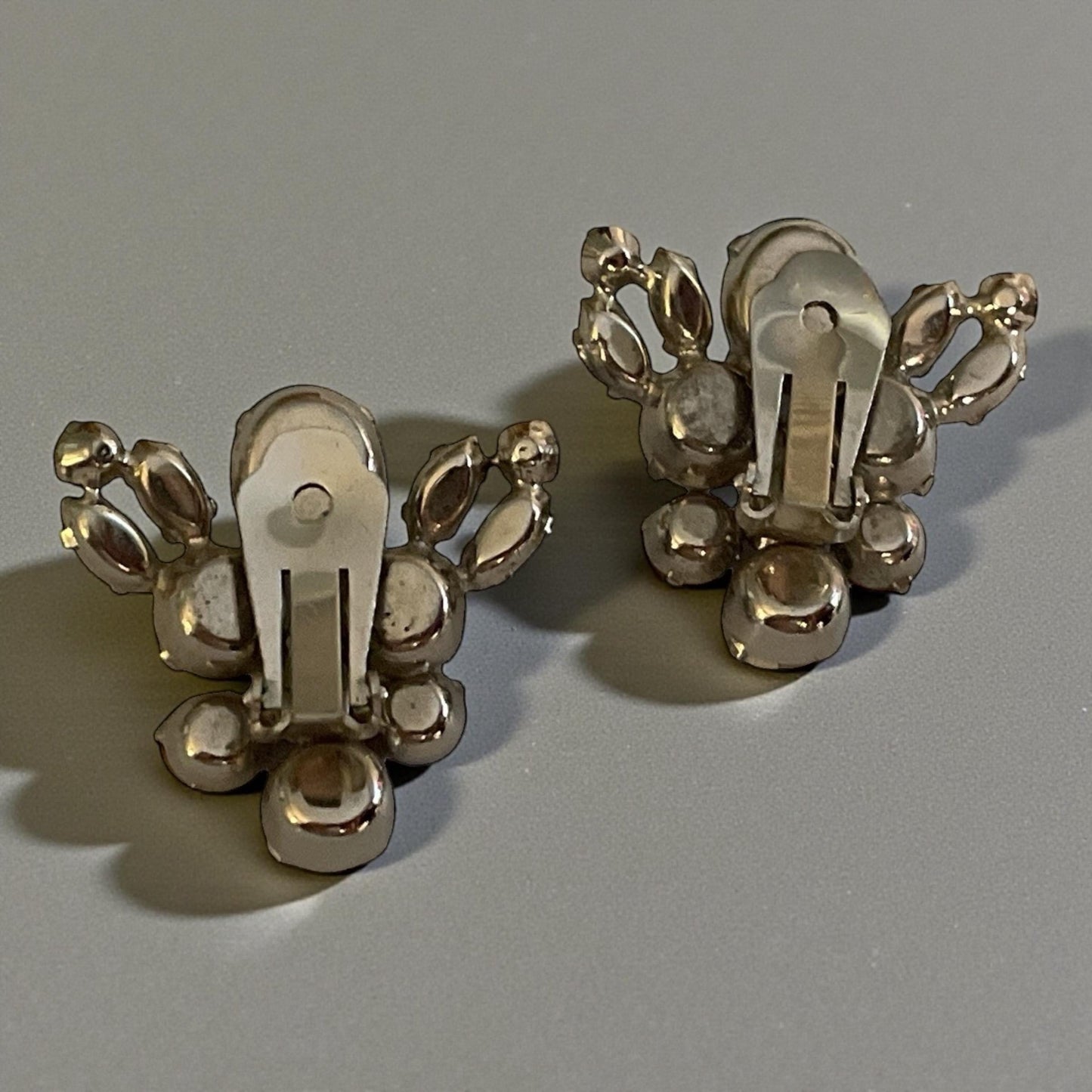 Vintage Rhinestone Cluster Clip On Earrings | Pastel Aurora Borealis Crystal Earrings | Mid Century Costume Jewelry