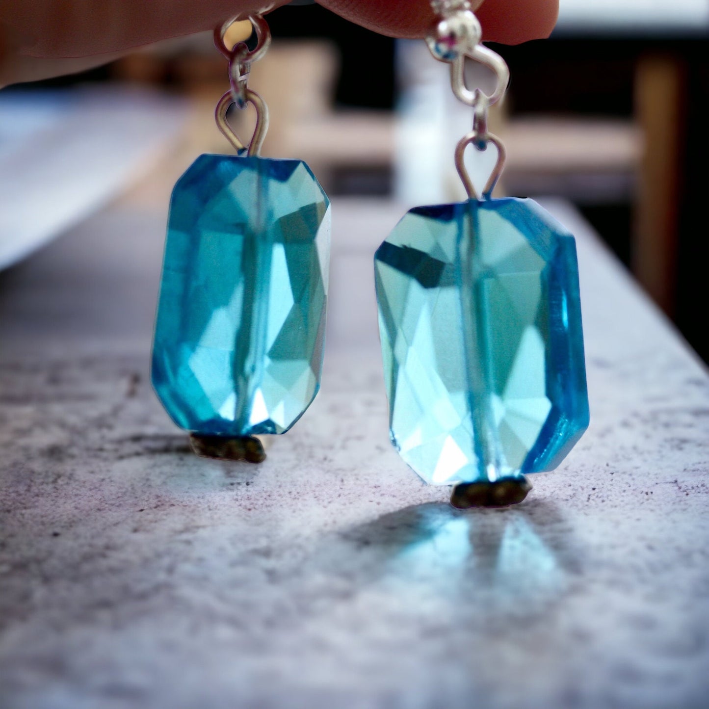 Subtle sparkly glitz handmade blue topaz-style crystal drop earrings