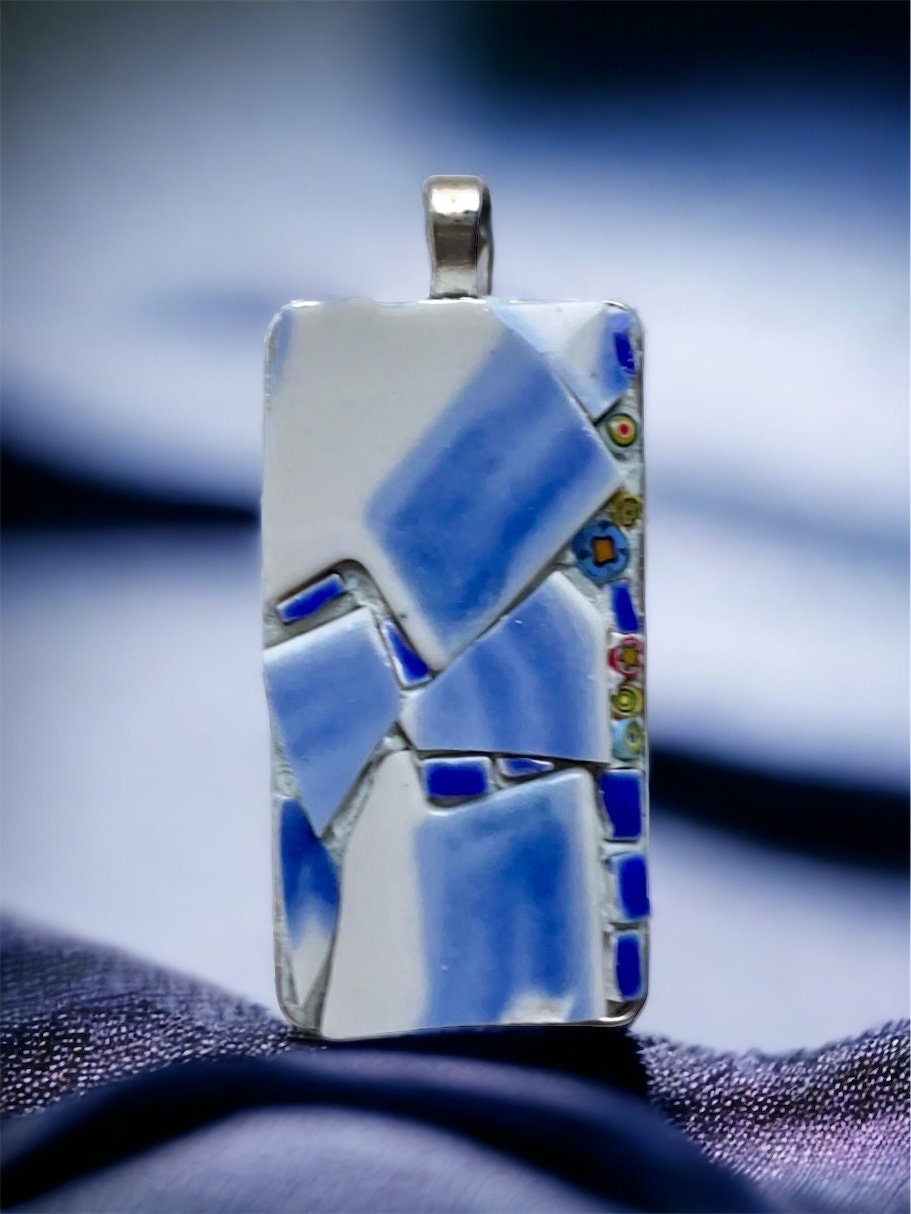 My handmade rectangular mosaic necklace - tile mosaic made with tiny millefiori glass