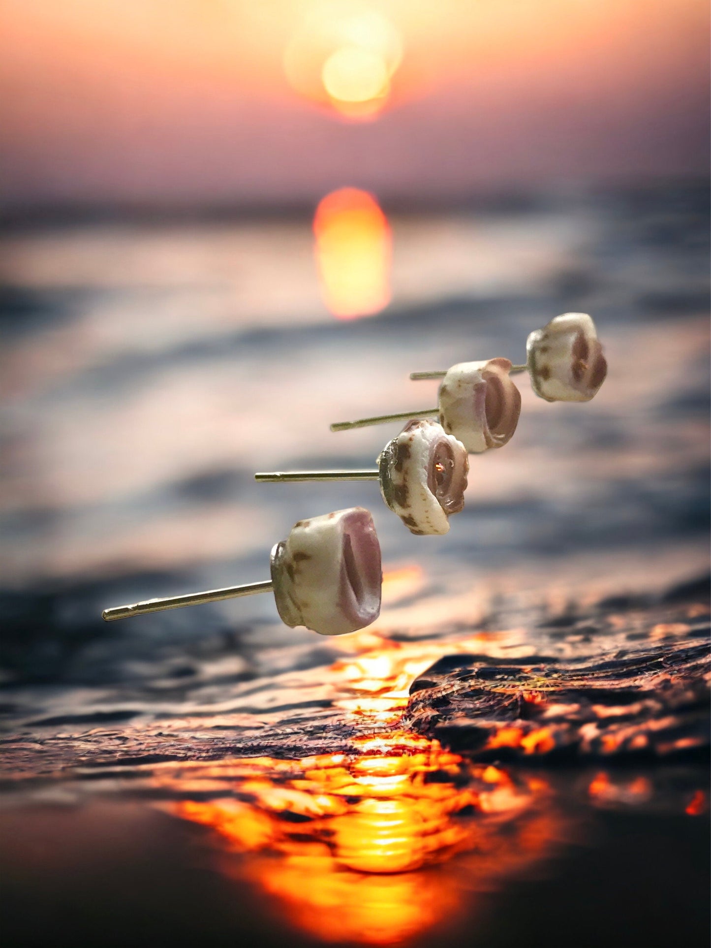 Tiny round shell stud earrings
