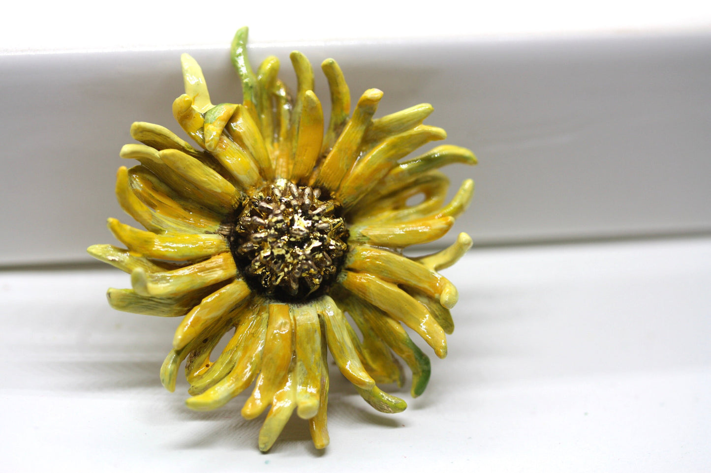 Revised, Modernized, Upcycled - hand painted vintage sunflower pin
