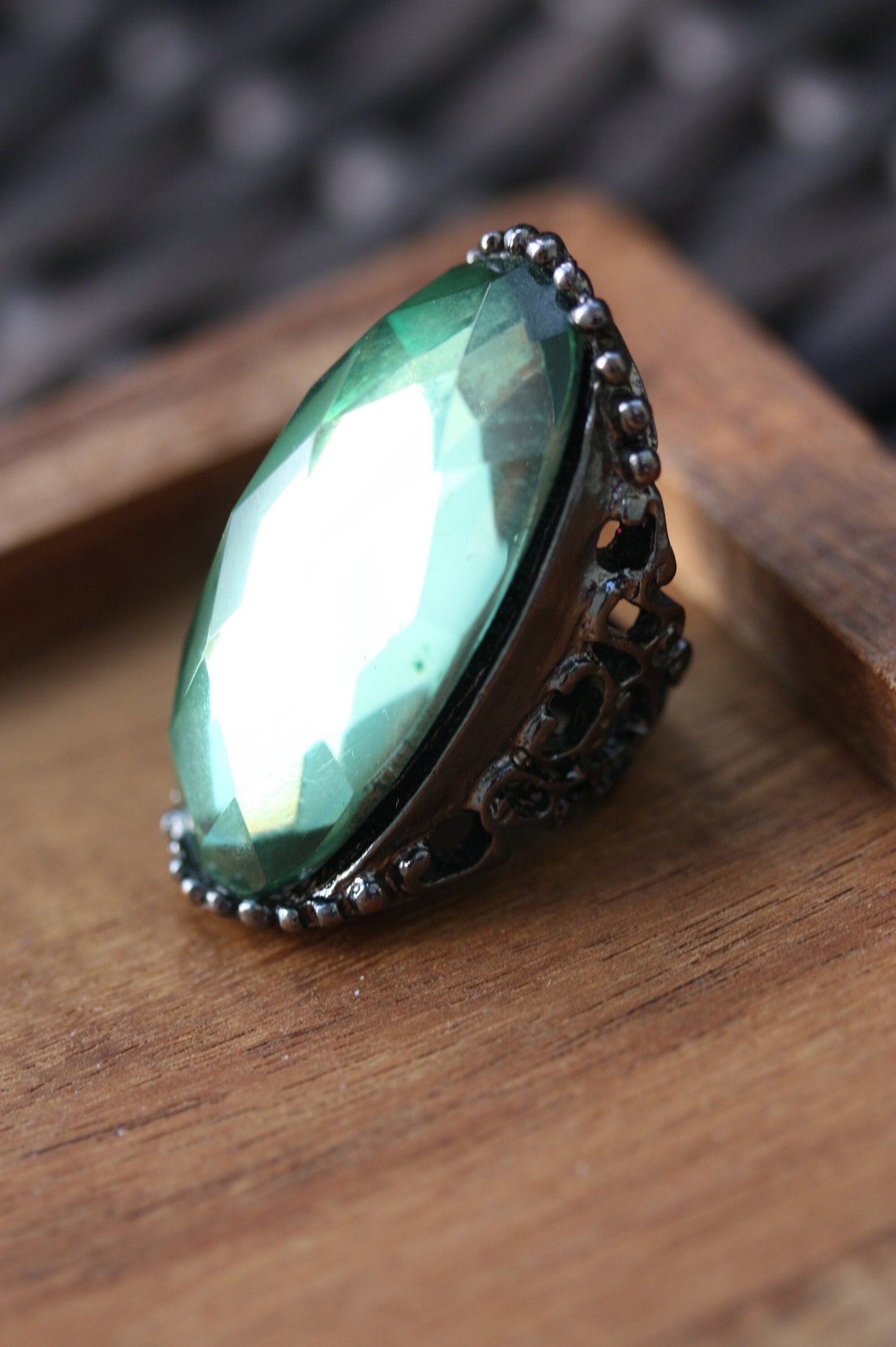 Large green crystal vintage statement ring
