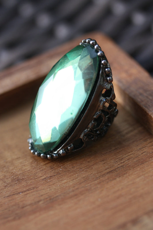 Large green crystal vintage statement ring