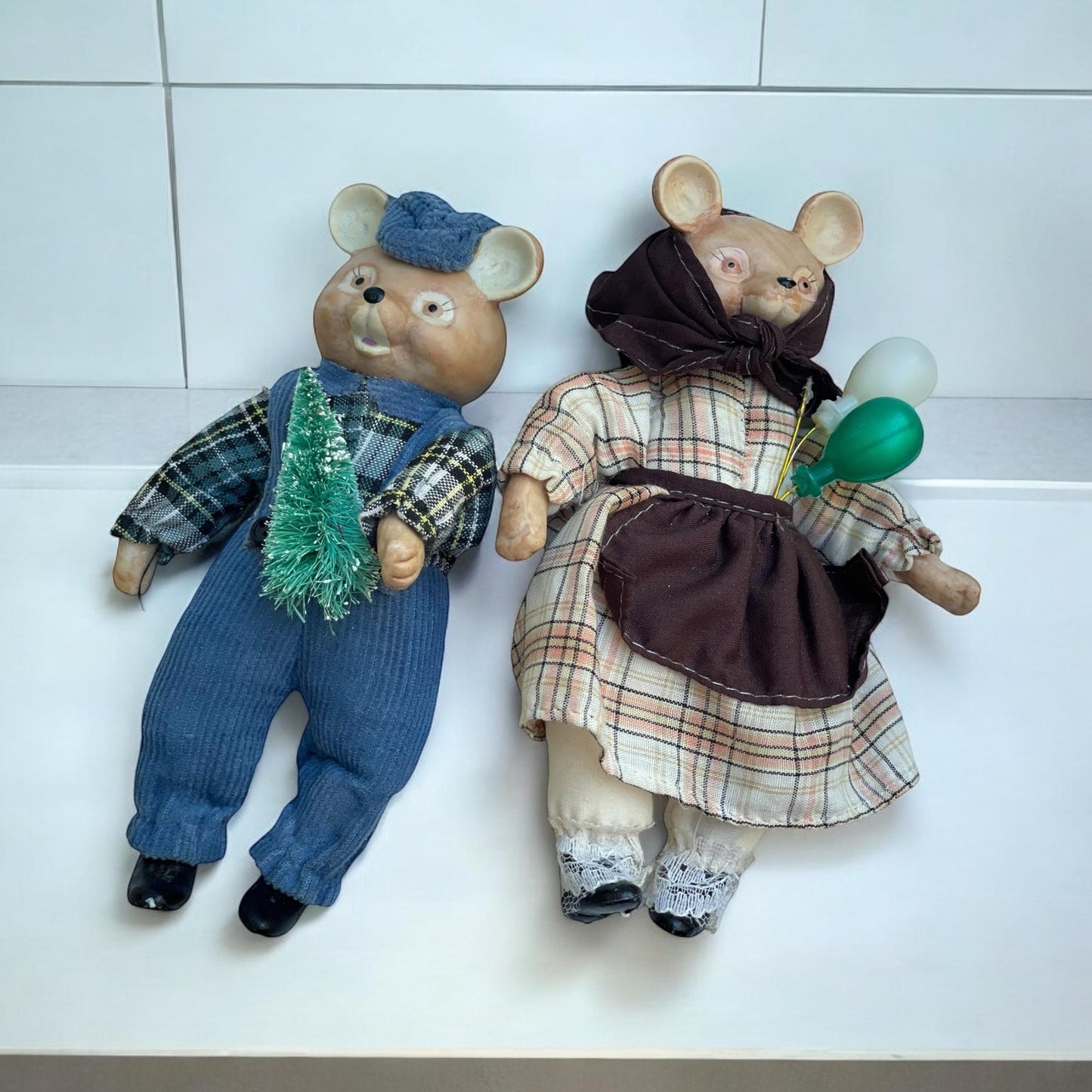 Charming vintage pair of Mr and Mrs porcelain teddy bears