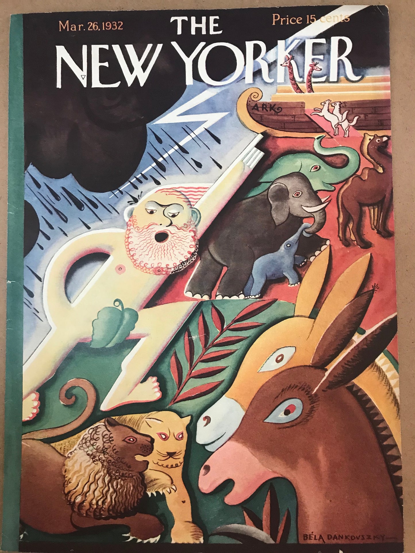 The NEW YORKER Magazine very rare original cover - March 26, 1932 - animals, ark