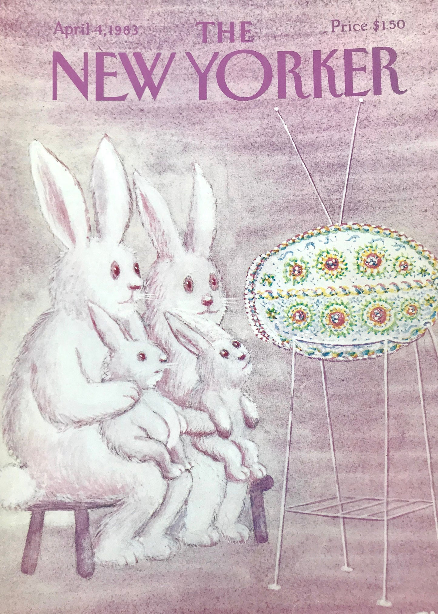 The NEW YORKER cover only - April 4, 1983 - Easter bunnies, Easter egg, rabbits