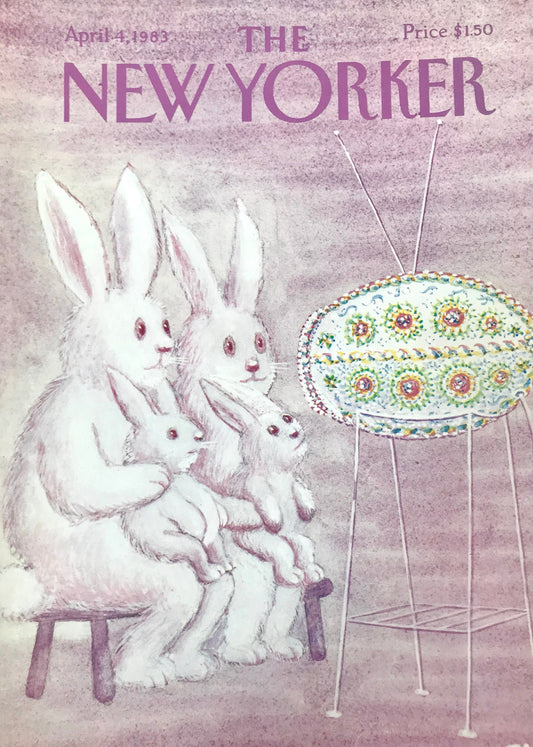 The NEW YORKER cover only - April 4, 1983 - Easter bunnies, Easter egg, rabbits