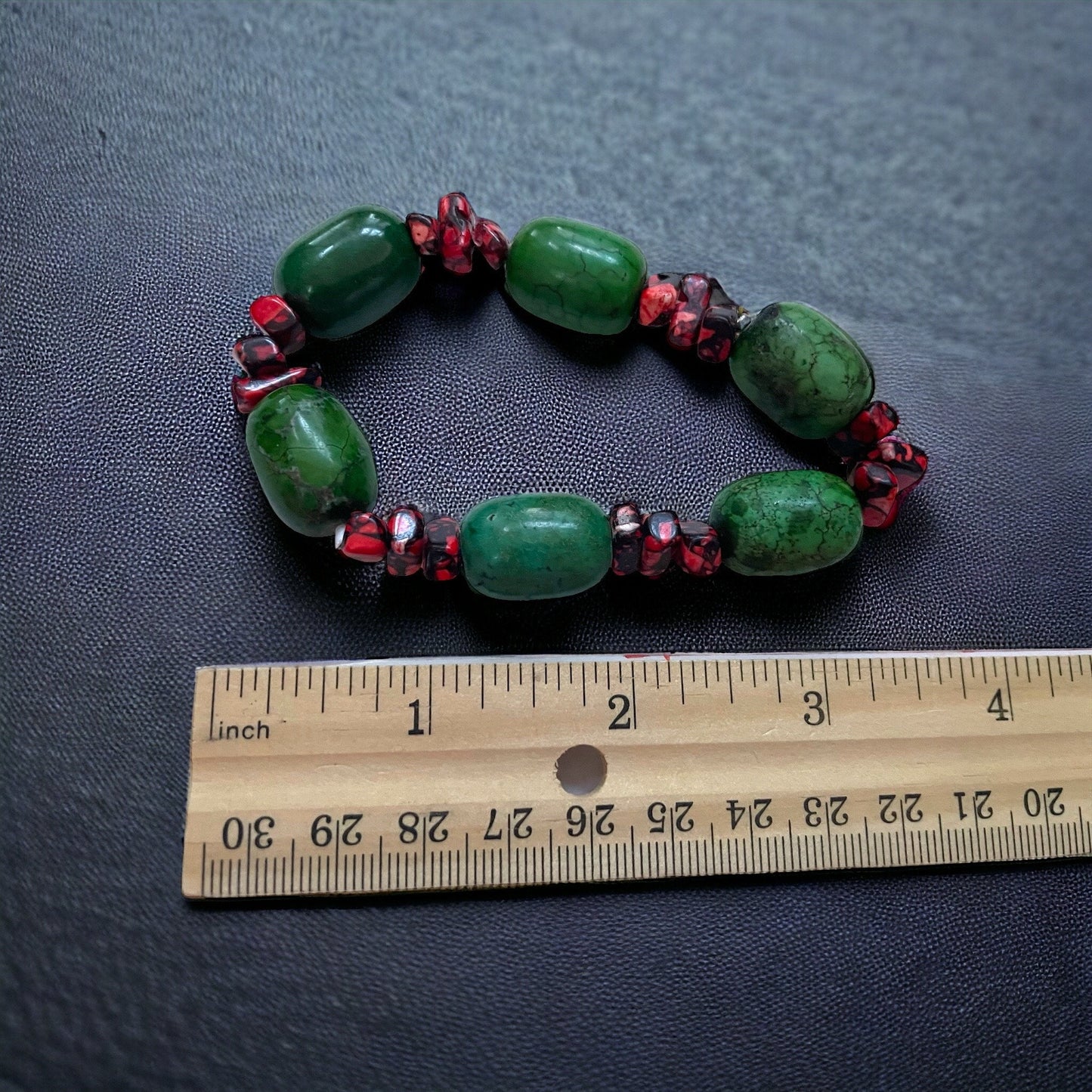 Green and turquoise faux stone stretch bracelet