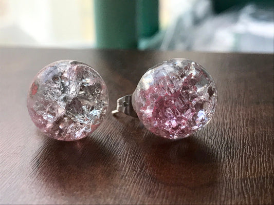 Pink shades of crackle glass upcycled vintage stud earrings