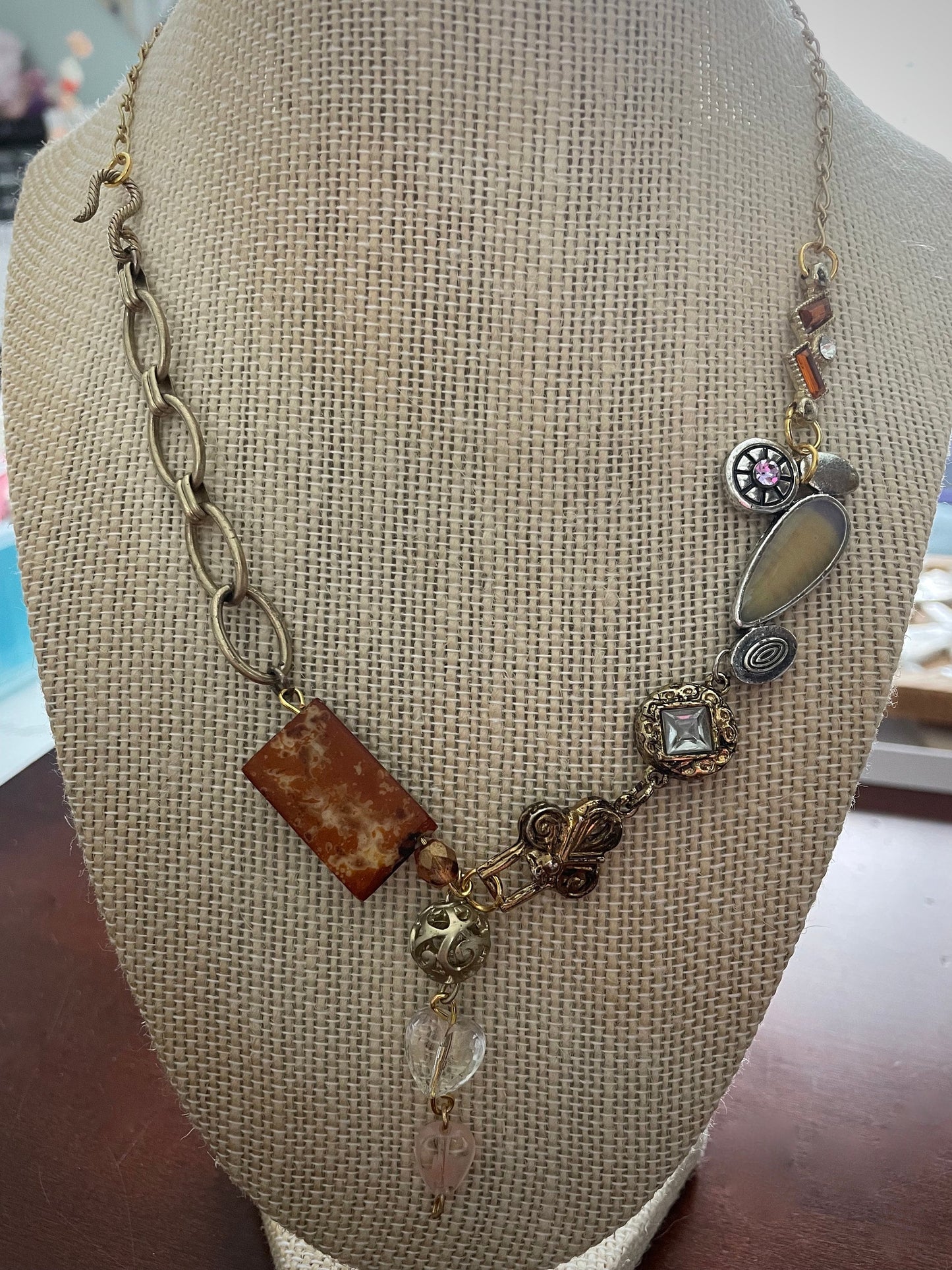 Unique, one-of-a-kind artisan mixed material necklace