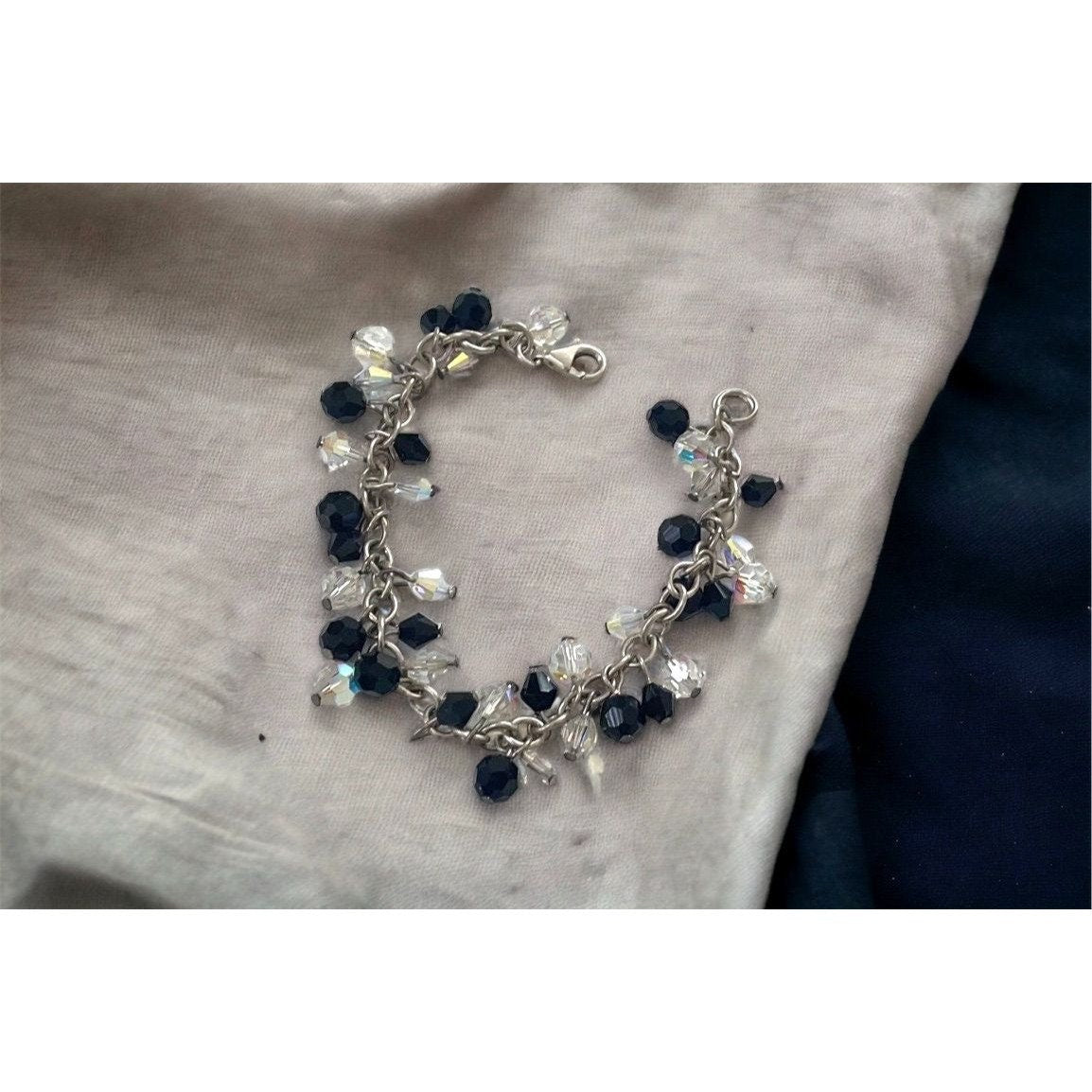 Black and crystal stunning vintage dangle bracelet