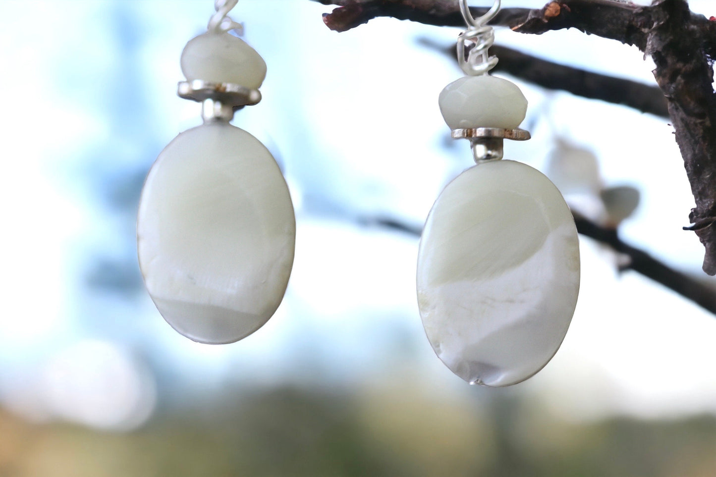 Mother of pearl oval drop dangle earrings