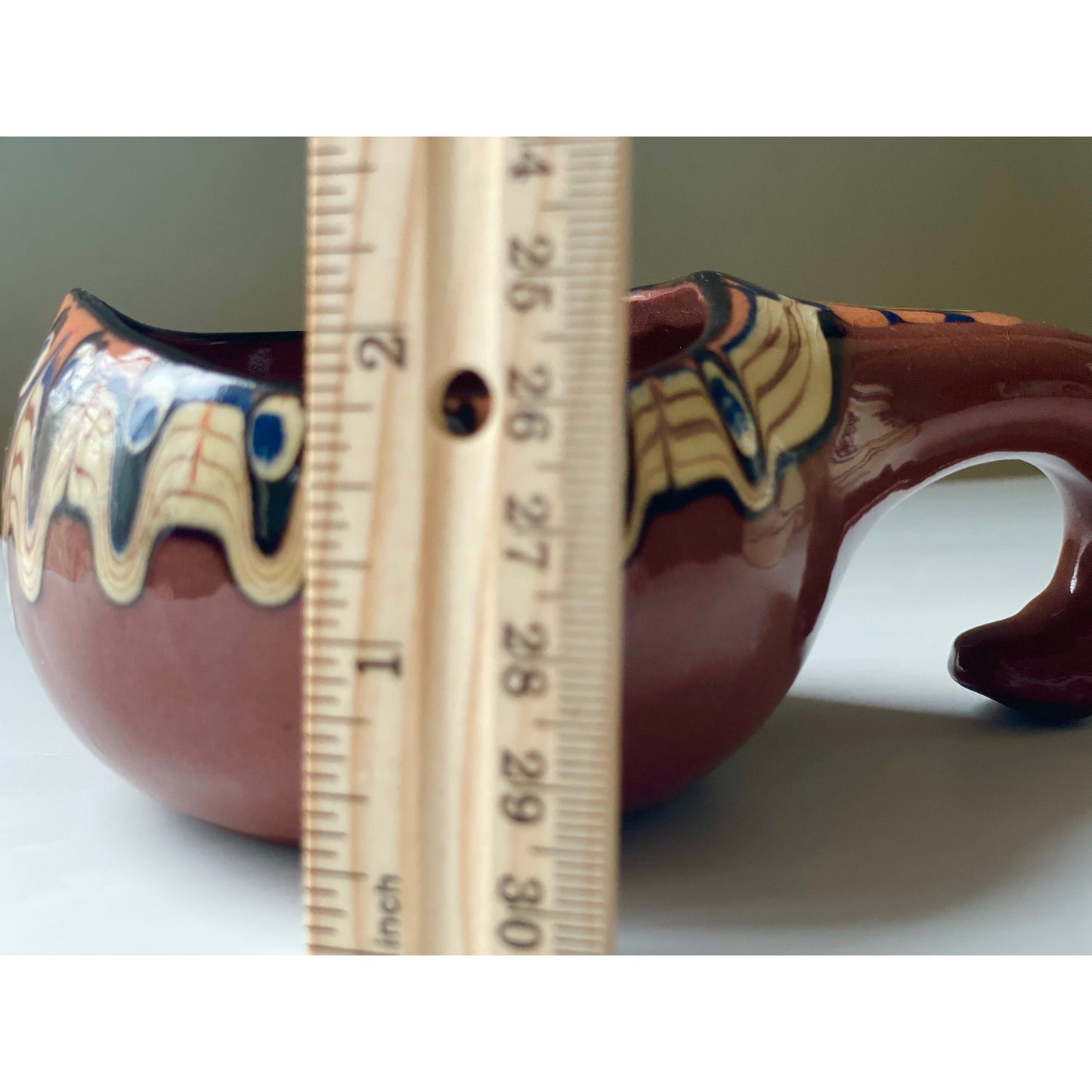 Vintage Mid Century Modern redware or terracotta? pottery from Bulgaria - gourd shaped - Sauce Bowl? PLEASE READ DESCRIPTION