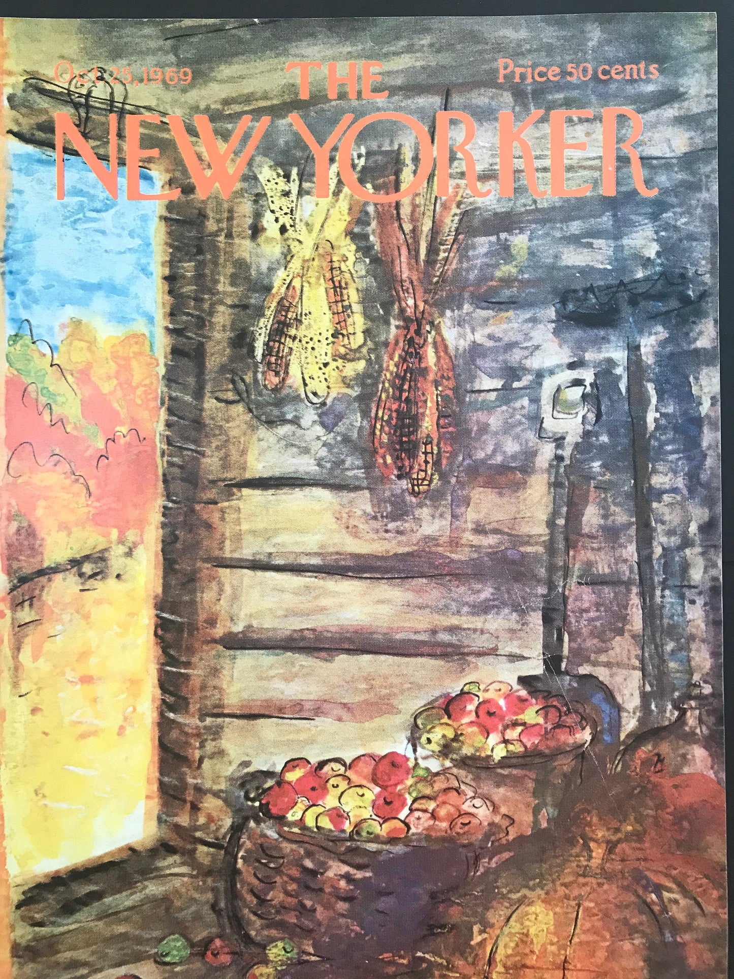 October 25, 1969 - The NEW YORKER Magazine original cover - farm, farmers market, barn, corn, apples, fall