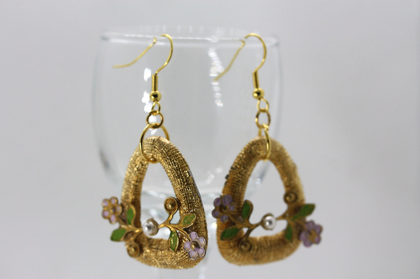 Handmade mixed material dangle earrings made of vintage and new materials