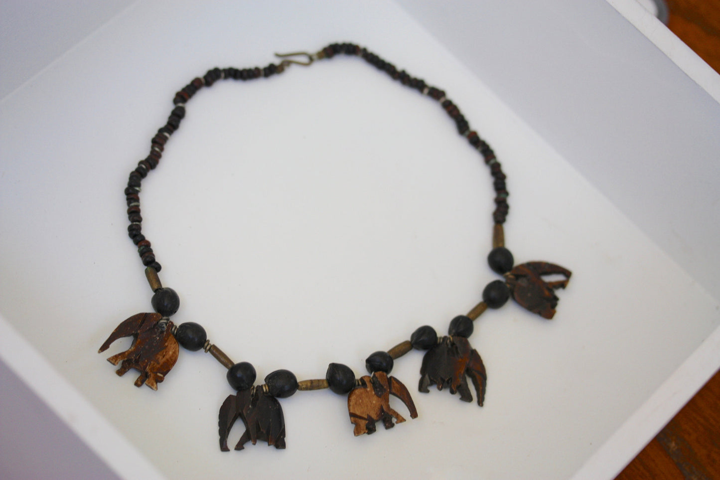 Unique carved elephant vintage necklace