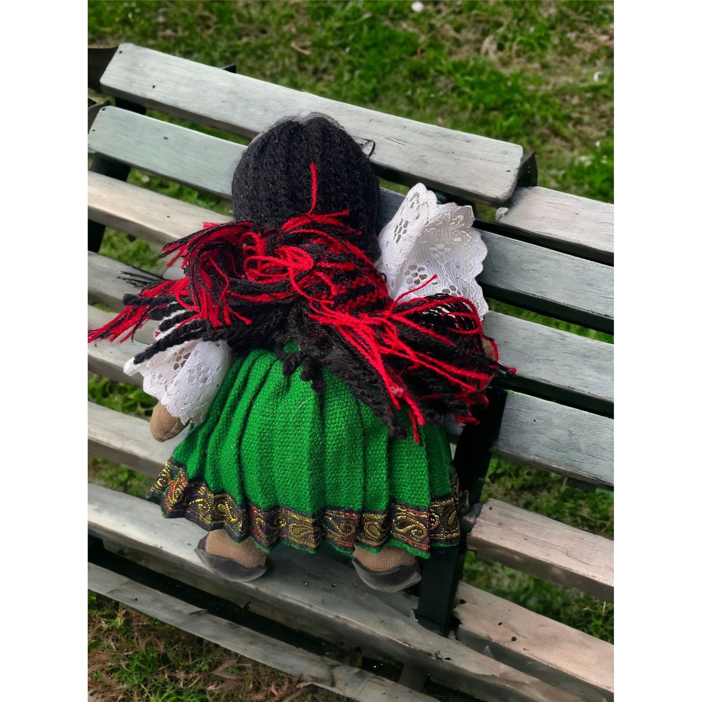 Stunning vintage Mexican? girl doll with braids, sandals and traditional clothing