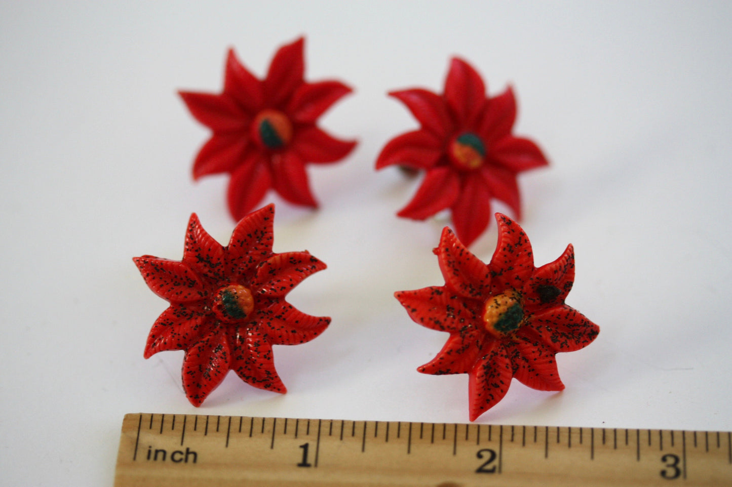 Red vintage Chrysanthemum clip earrings - perfect for the holidays