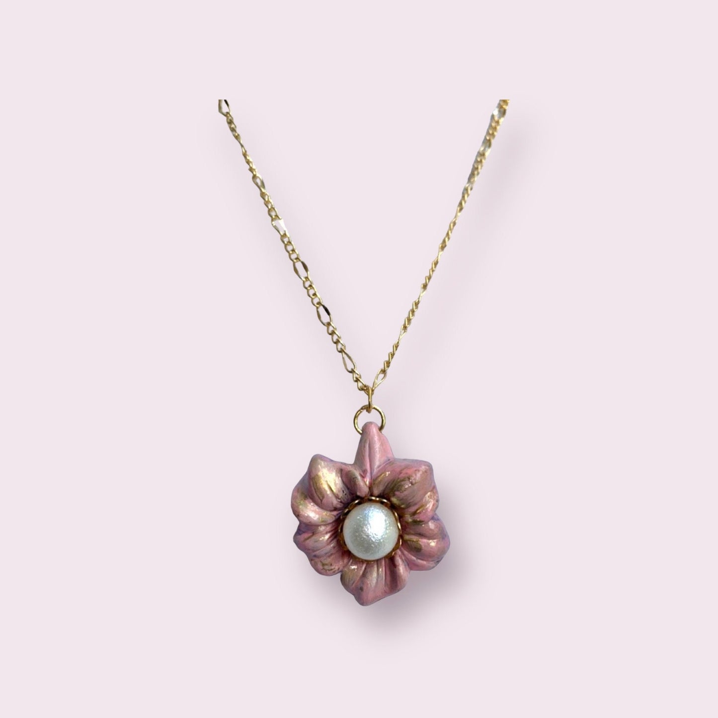 Flower necklace pendant with faux pearl - your choice of color