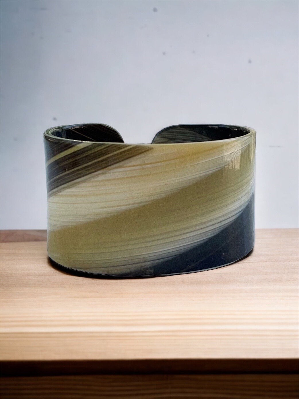 Vintage Escada Faux Horn Cuff Bracelet – Designer Statement Bangle, 1980s–1990s Fashion Jewelry, Runway Style