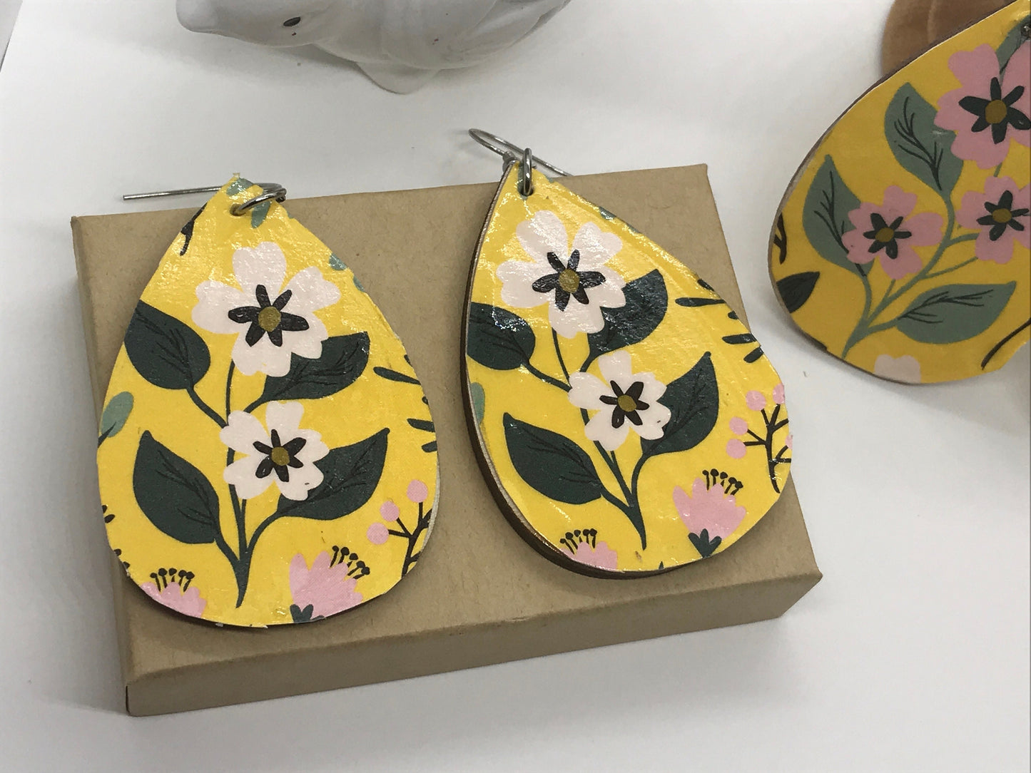 Unique handmade earrings -  mixed materials - specialty paper, sealant and wood