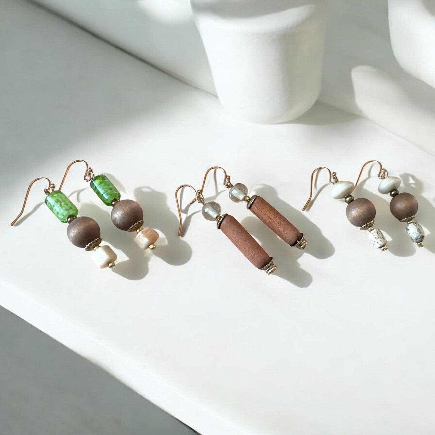Handmade wood and glass dangle earrings - Your choice