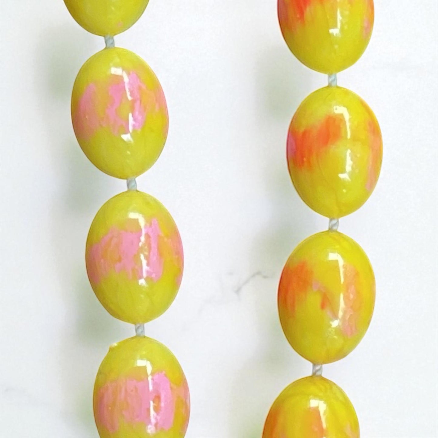 Extra Long Vintage Swirl Necklace Yellow Pink Plastic Fun Retro Statement Jewelry - can be worn doubled
