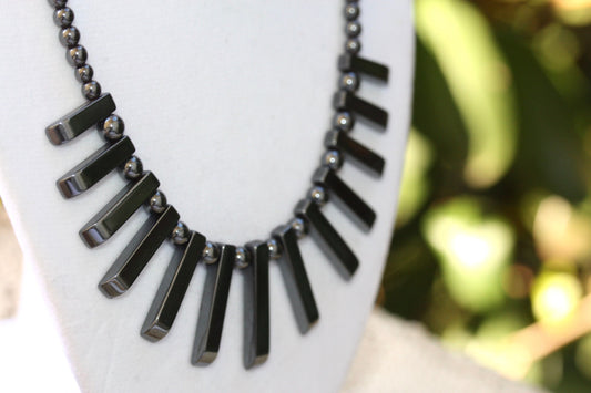 Stunning black vintage hematite necklace