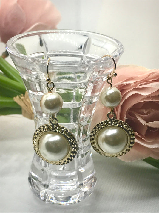 Handmade earrings with upcycled faux pearls