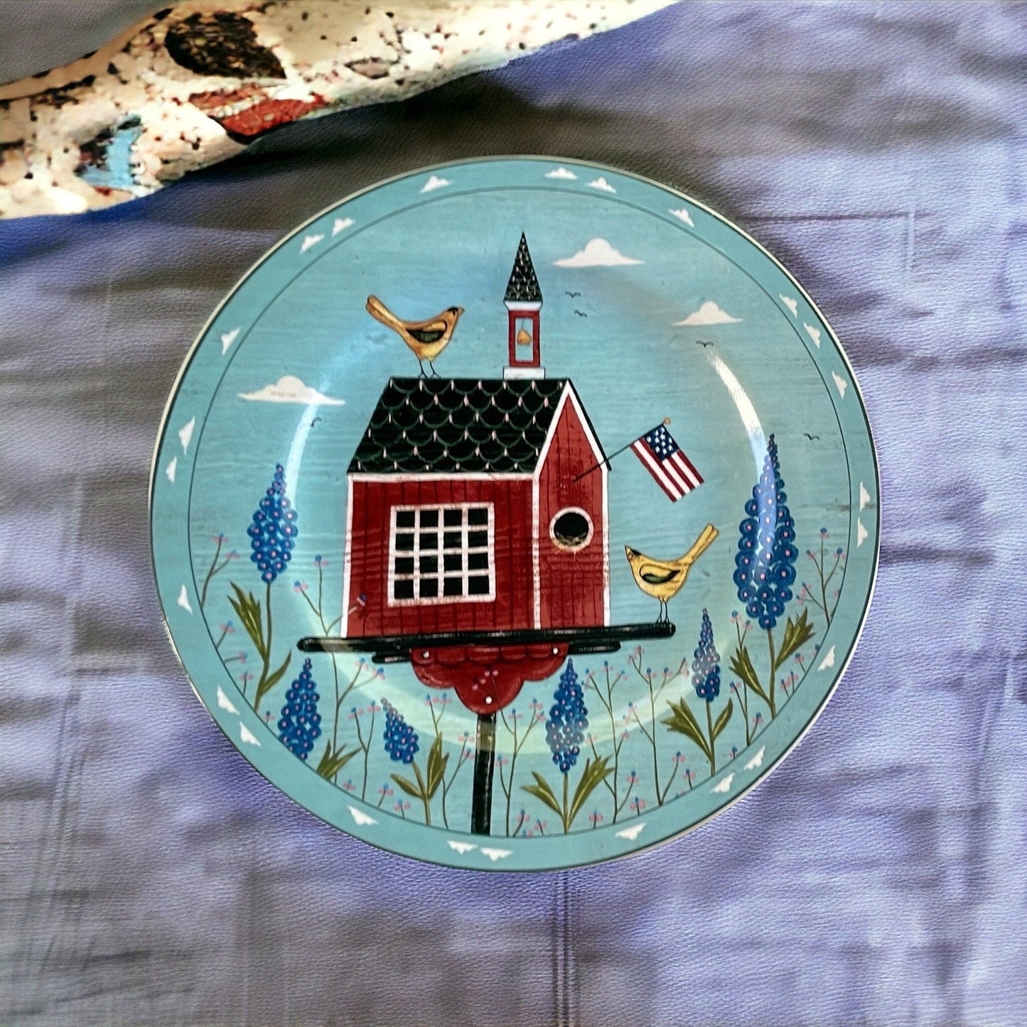 Pair of charming Warren Kimble Birdhouse Salad/dessert Plates - 8" each