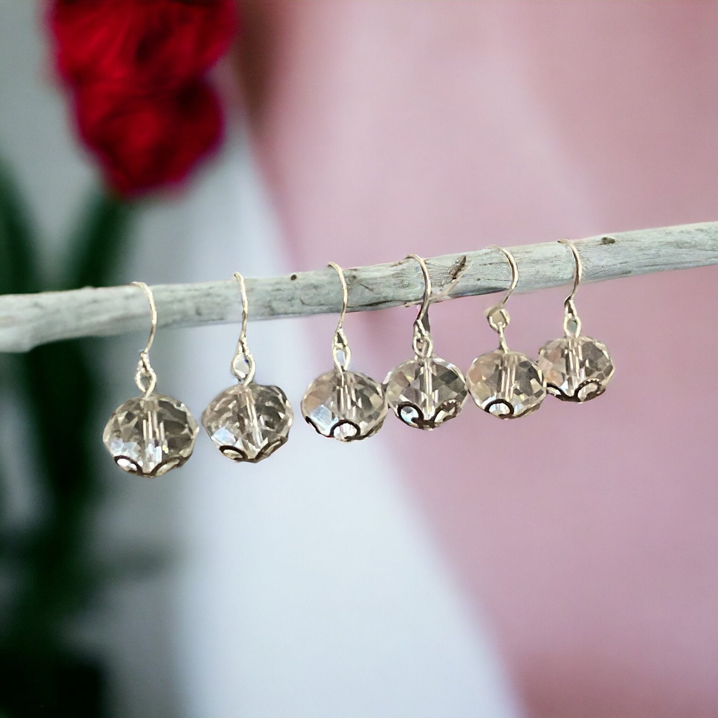 Clear crystal faceted drop dangle earrings - approx. 1"