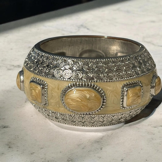 Cream enamel vintage cuff bracelet