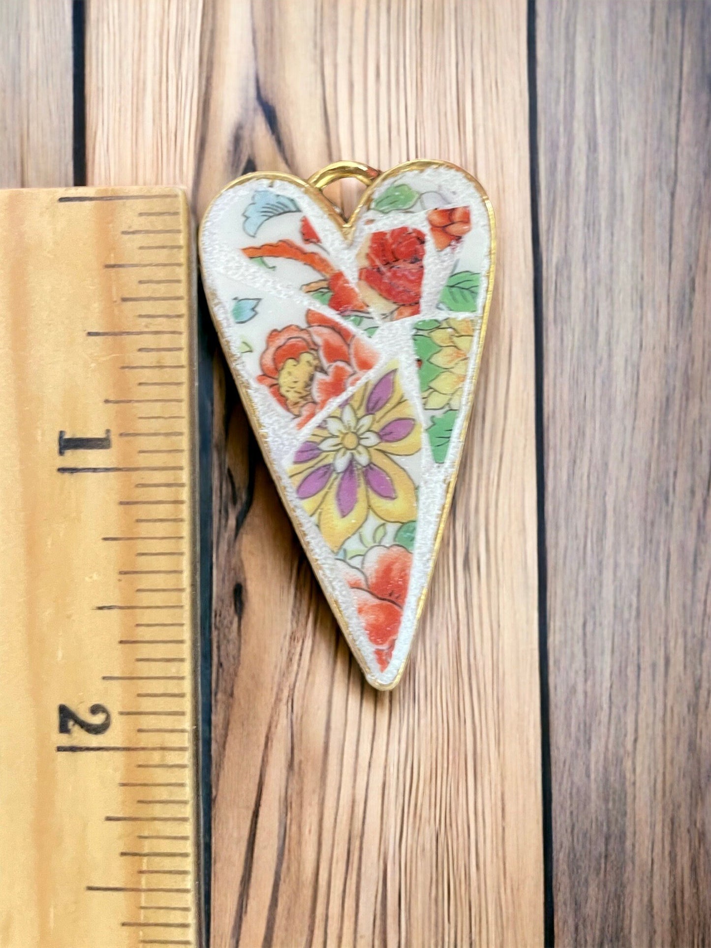 My handmade mosaic heart necklace - made from hand cut pieces of a broken vintage dish