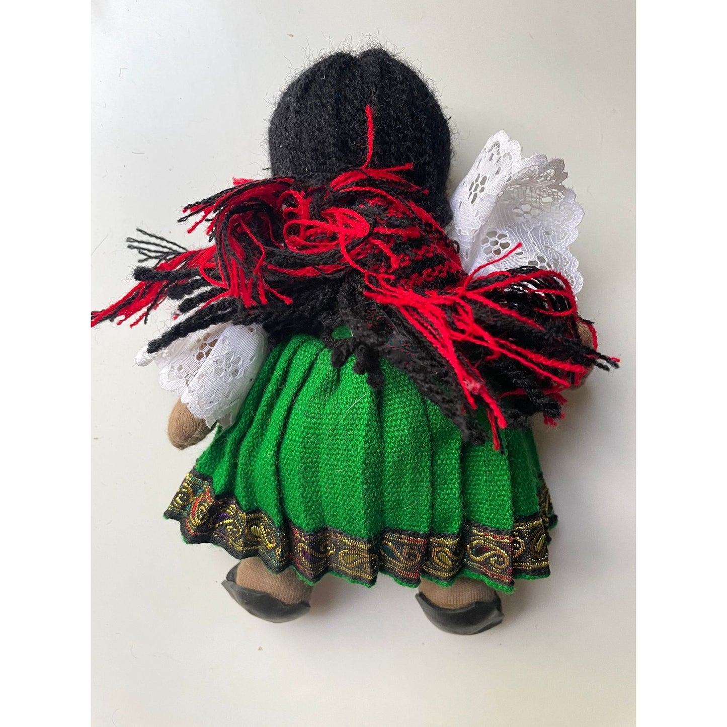 Stunning vintage Mexican? girl doll with braids, sandals and traditional clothing