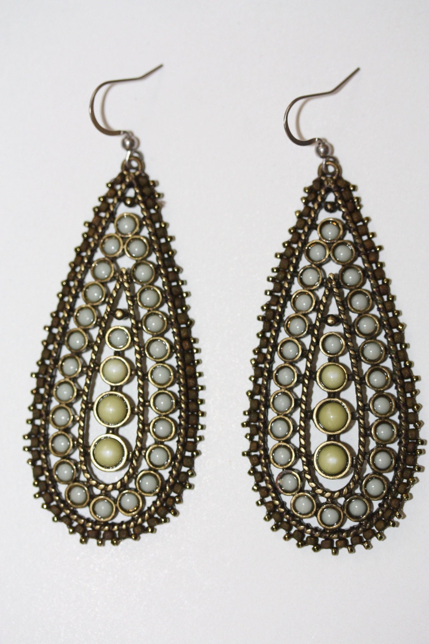 Boho chic timeless drop earrings with handmade beadwork - vintage and new components